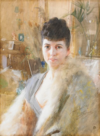 Dame mit Pelzcape von Anders Leonard Zorn